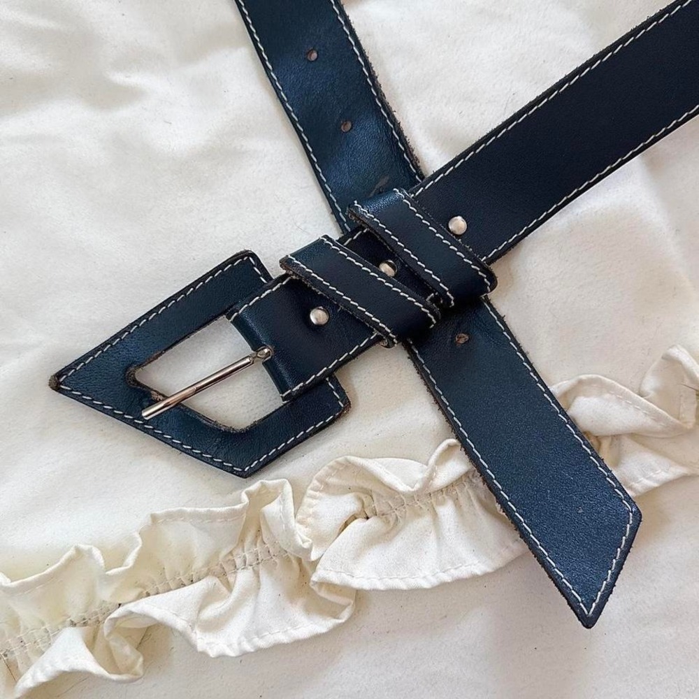 80s robbie nelson navy genuine leather‎ belt size medium large